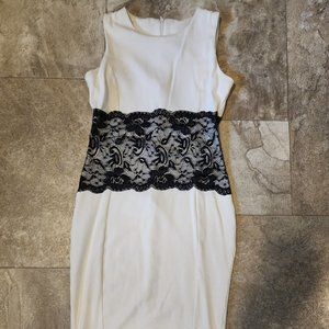 White pencil dress with black lace mid